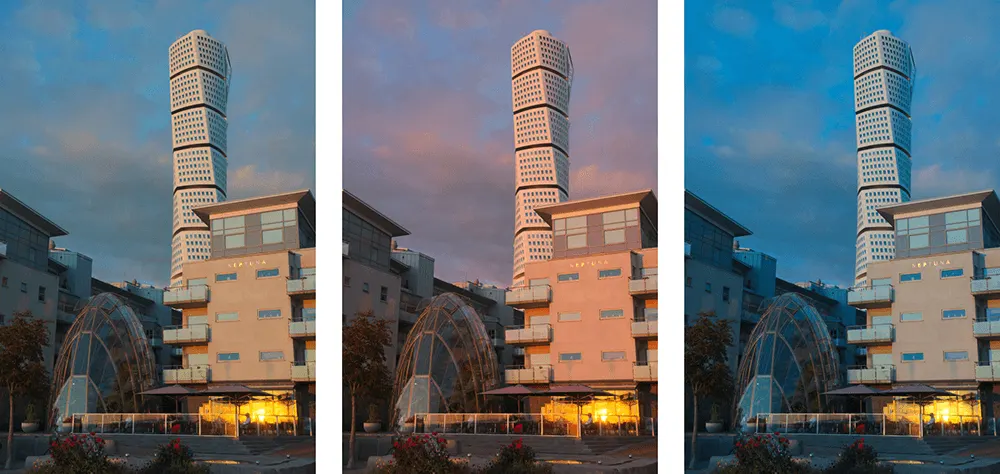 An example of white balance inaccuracies during sunset