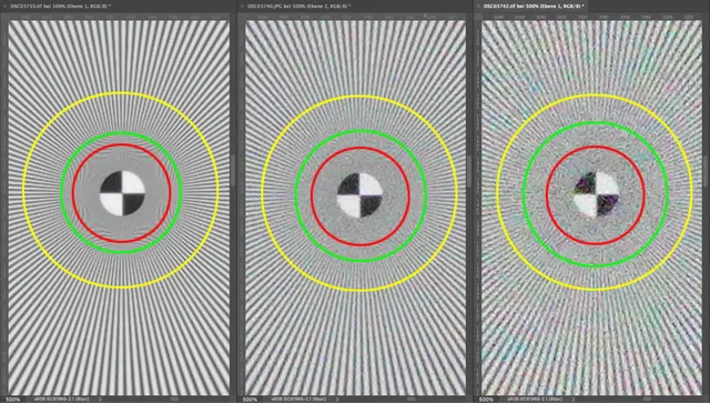 Siemens Star with three different noise levels