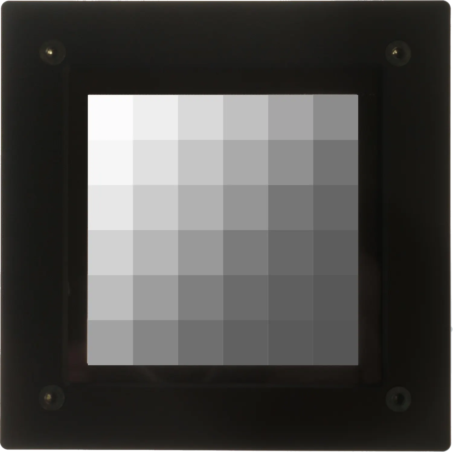 A black-framed square with a grid of 6x6 squares that fade from white to dark gray, from top-left to bottom-right