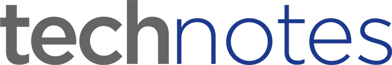 The word "technotes" in a custom font, with "tech" in gray and "notes" in blue