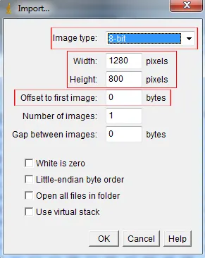 fig 3: ImageJ raw import