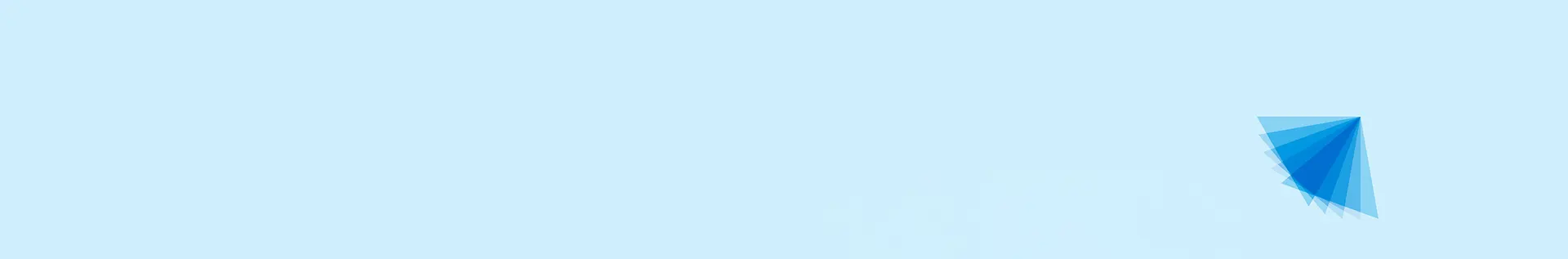 Abstract light blue background with a fanned group of blue triangles in the bottom right corner, symbolizing carbon neutral production